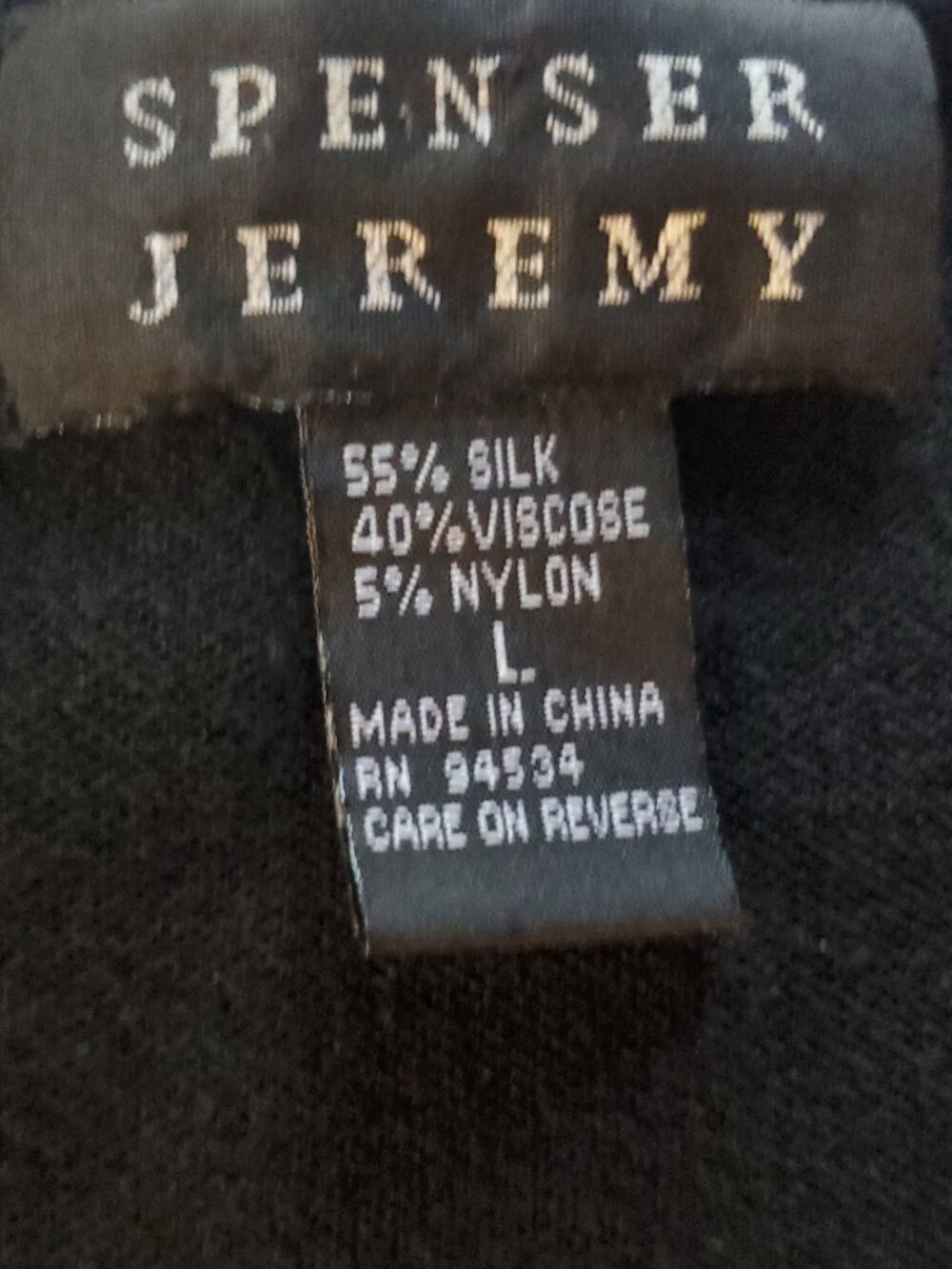 Vintage Spenser Jeremy Black Silk Blend V-Neck Knit Sweater Size L 3/4 Sleeve - Picture 5 of 9